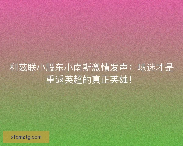 利兹联小股东小南斯激情发声：球迷才是重返英超的真正英雄！